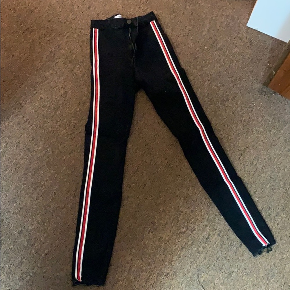 black jeans with side stripes